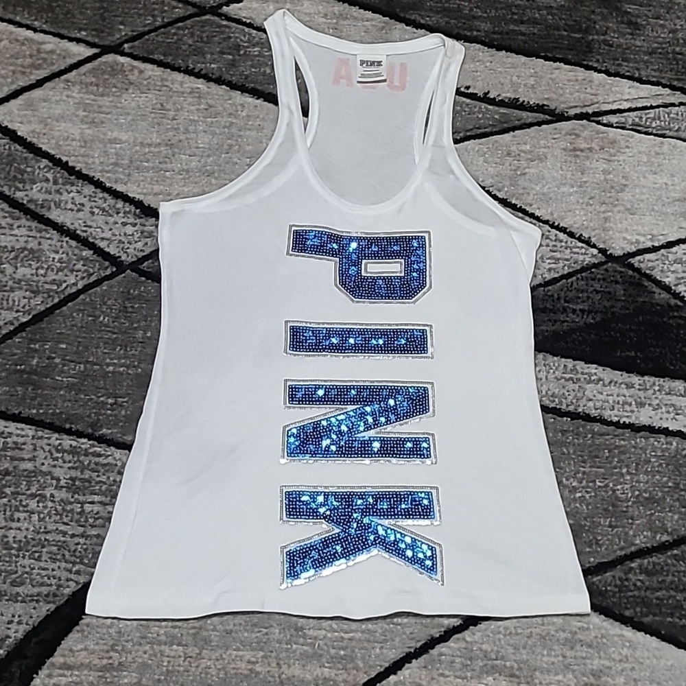 VS PINK 2018 BLUE SILVER SEQUINS METALLIC SHINE USA TANK-TOP